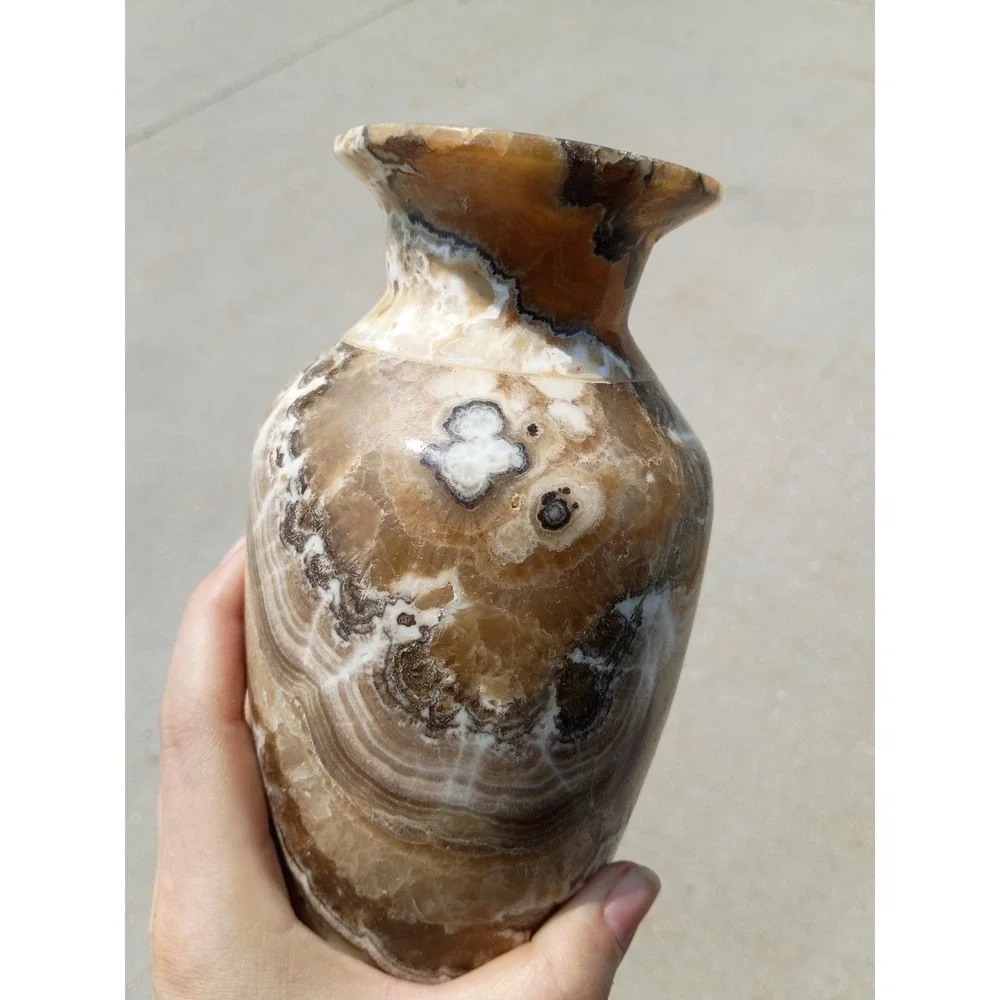 Large Solid Onyx Marble Vase Neutral Banded Beautiful Vase One Of A Kind 10.75